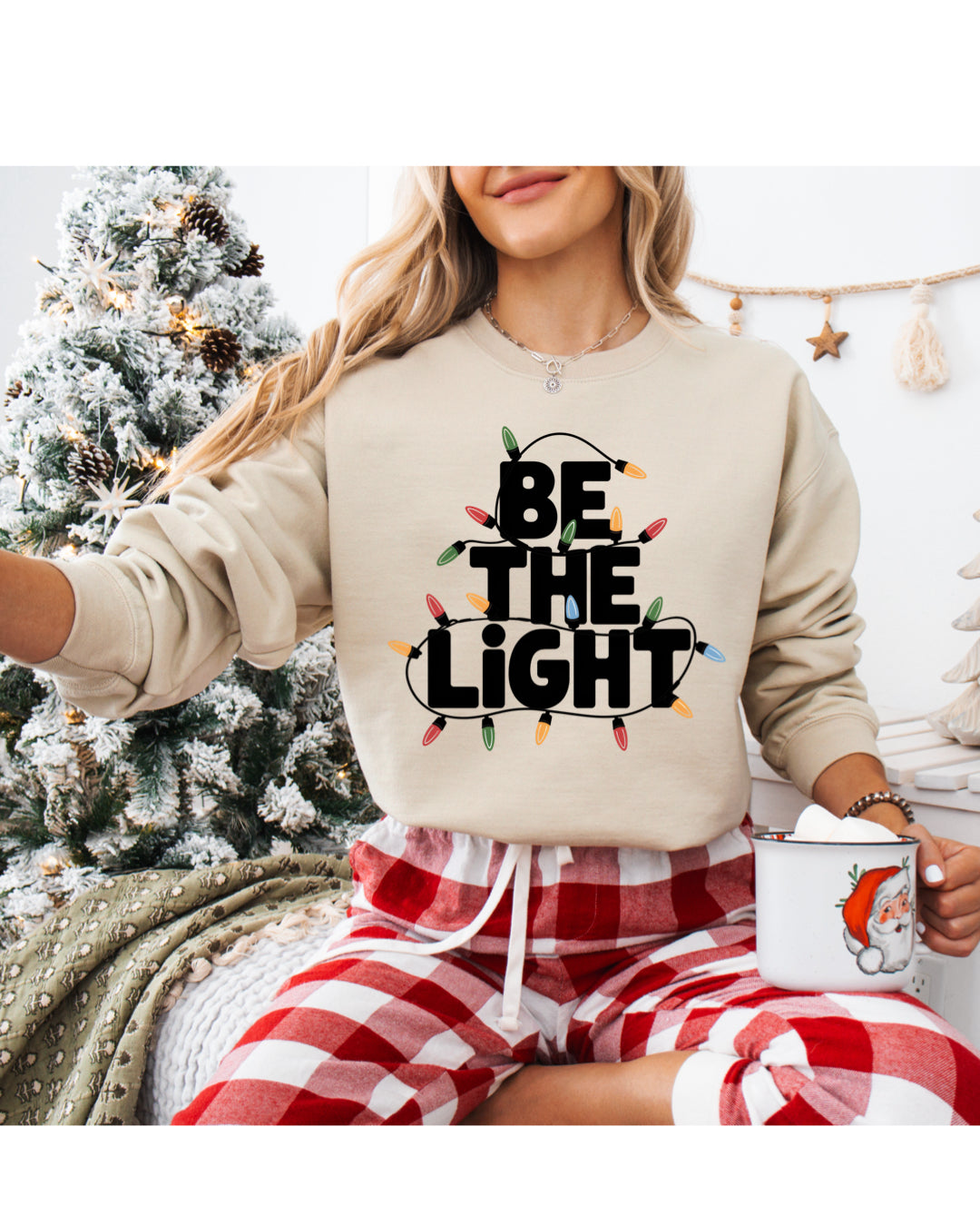 Be The Light Christmas Crewneck in Sand